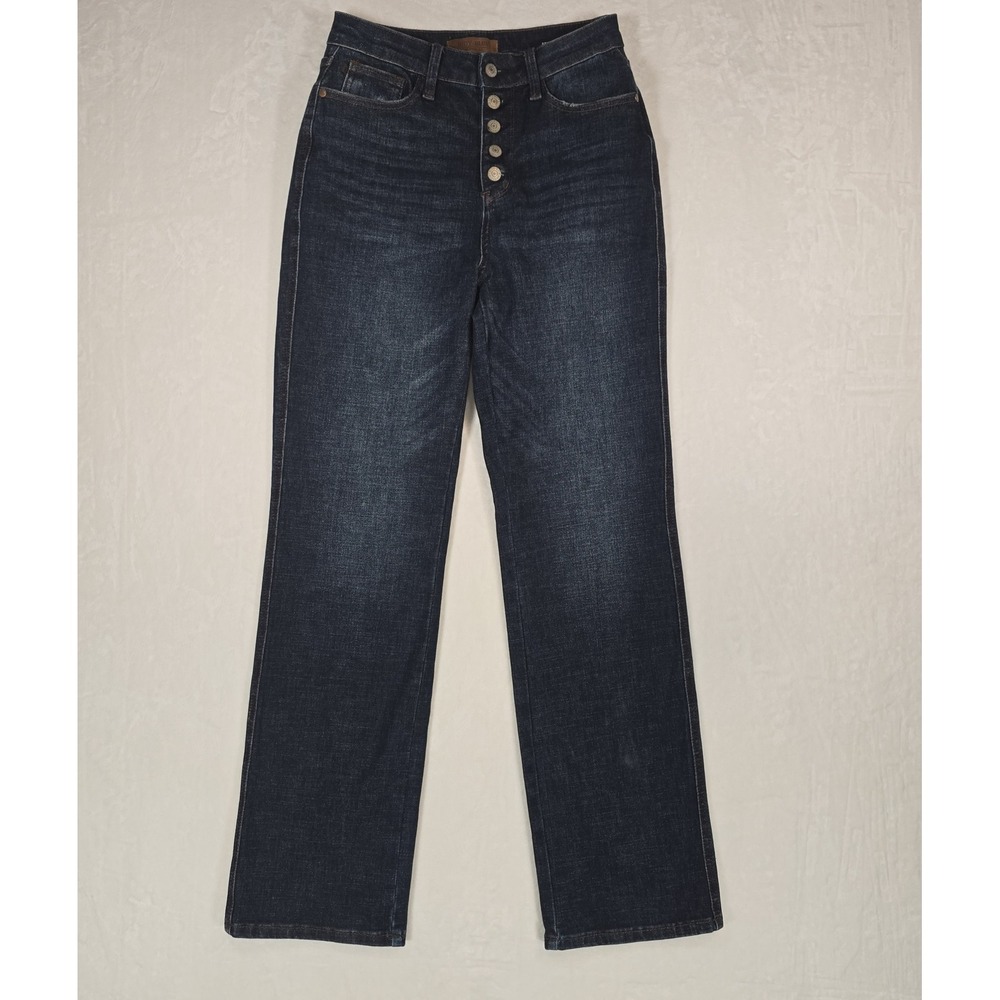 Judy Blue Jeans Womens 5/27 Straight Leg Button Fly Dark Wash Stretch Denim